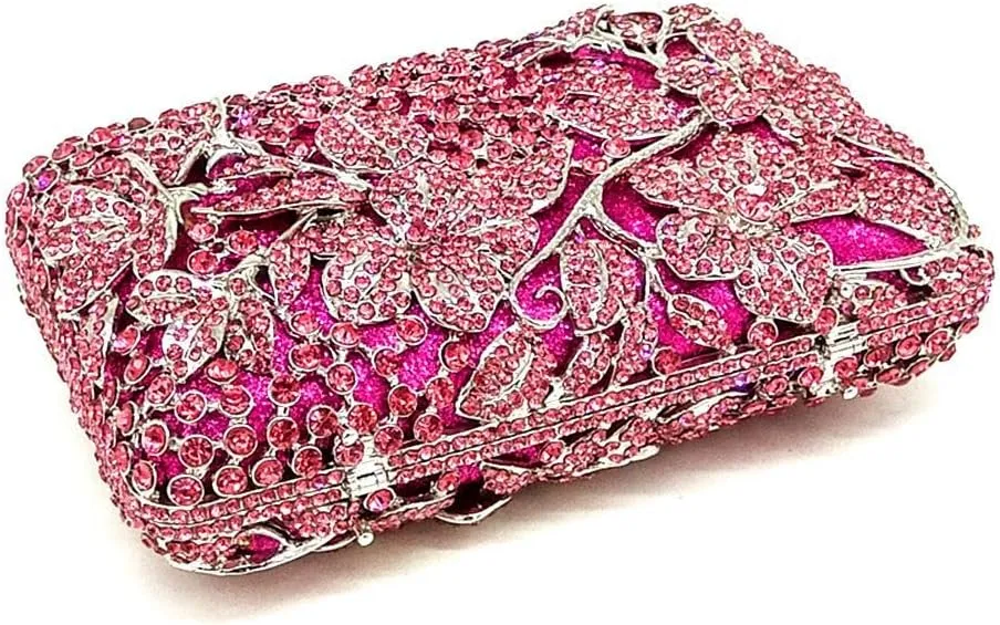 Dazzling Flower Rhinestone Evening Bag Wedding Cocktail Party Clutch Handbags Elegant Women Crystal Purses