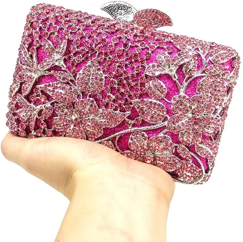 Dazzling Flower Rhinestone Evening Bag Wedding Cocktail Party Clutch Handbags Elegant Women Crystal Purses