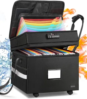 DEEGO Rolling File Box, Fireproof Document Box with Wheels Multi-Layer Water-Resistant File Organizer Portable file Cabinet Document Safe filing box for Home Office for Hanging Letter/Legal Folder