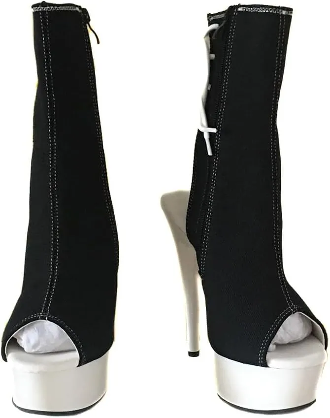 denova's Women's Canvas 6in Very High Heel Lace Up Platform Pole Dance Ankle Boot with Zipper