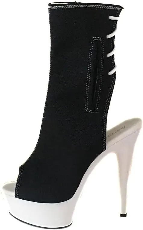 denova's Women's Canvas 6in Very High Heel Lace Up Platform Pole Dance Ankle Boot with Zipper