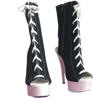 denova's Women's Canvas 6in Very High Heel Lace Up Platform Pole Dance Ankle Boot with Zipper