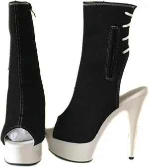 denova's Women's Canvas 6in Very High Heel Lace Up Platform Pole Dance Ankle Boot with Zipper