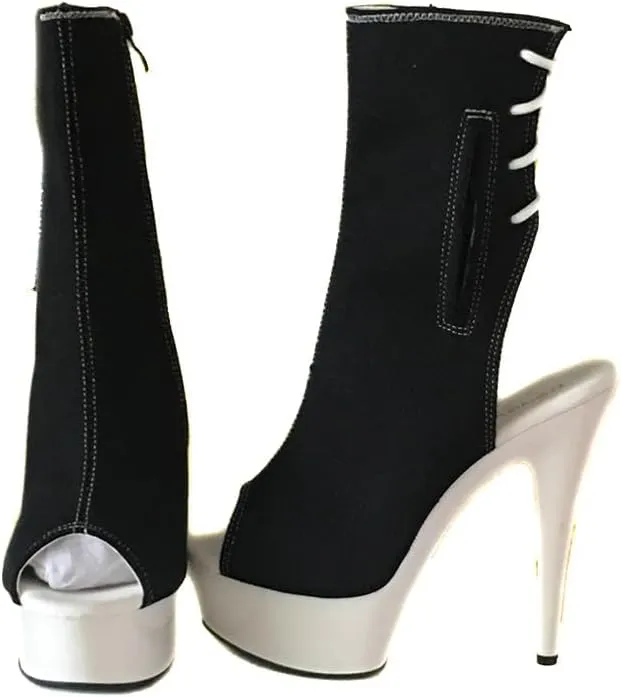 denova's Women's Canvas 6in Very High Heel Lace Up Platform Pole Dance Ankle Boot with Zipper