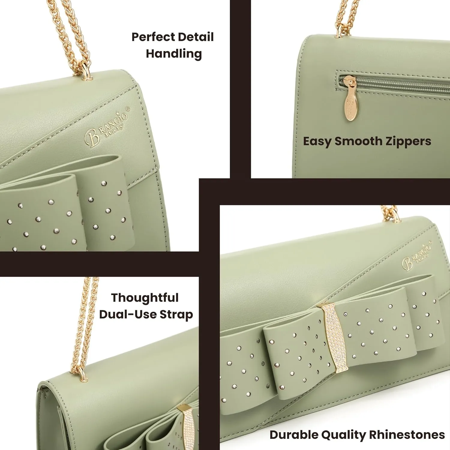 Designer Ribbon Romance Crossbody Clutch with Rhinestones Party and Wedding Evening Bling Purse for Women