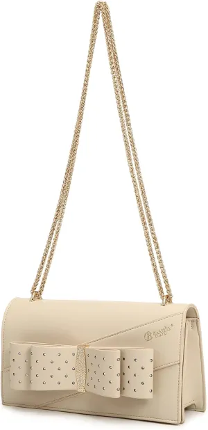 Designer Ribbon Romance Crossbody Clutch with Rhinestones Party and Wedding Evening Bling Purse for Women