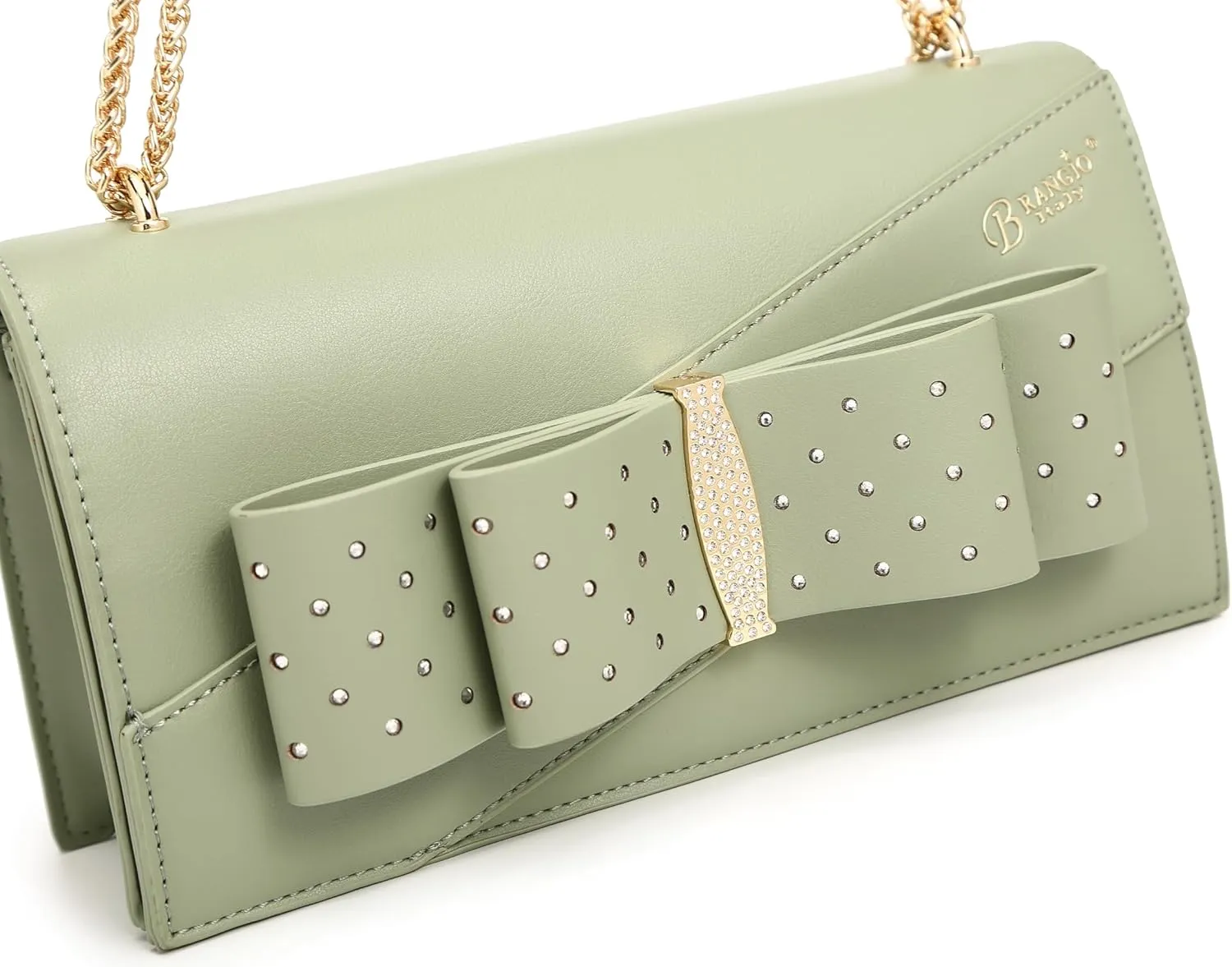Designer Ribbon Romance Crossbody Clutch with Rhinestones Party and Wedding Evening Bling Purse for Women