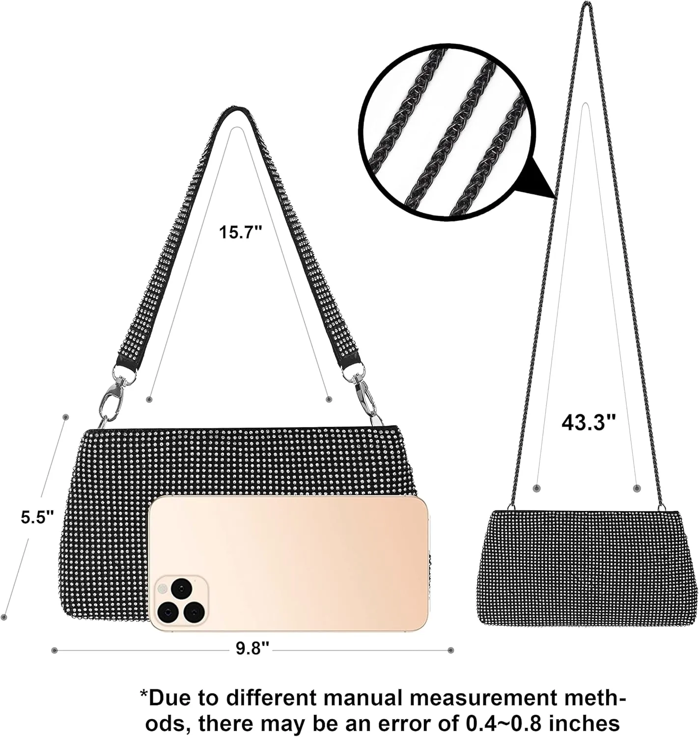 Desy & Feeci Women's Evening Bag, Full Rhinestone Clutch Purses for Women Lady Girl Bride Prom Cocktail Party Wedding