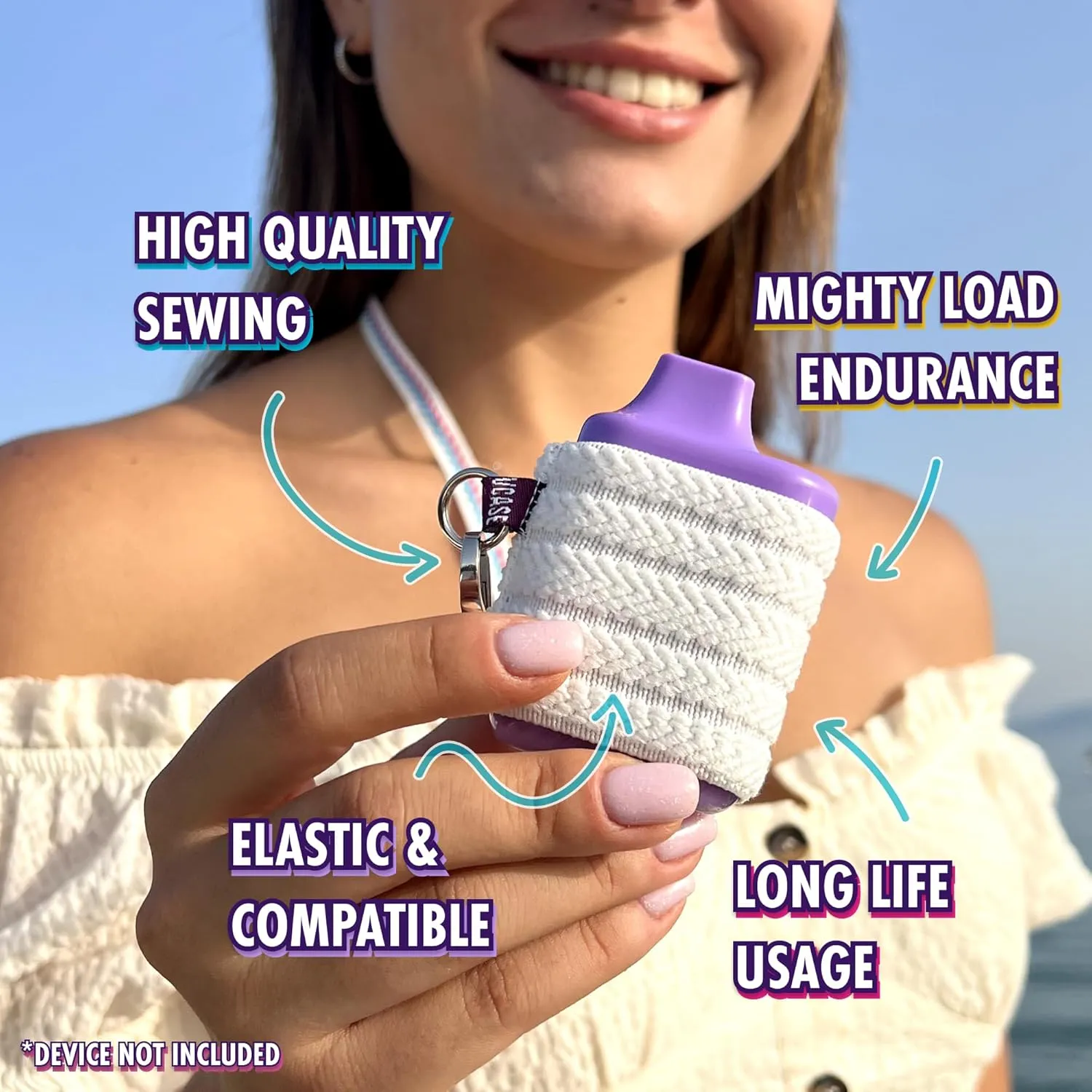 Device Holder with Lanyard, Comfortable Design for E Device, 3 Device Case Sizes for Perfect Fit, Strong Lanyard, High-Strength Elastic Holder (With Lanyard, Purple, Large)