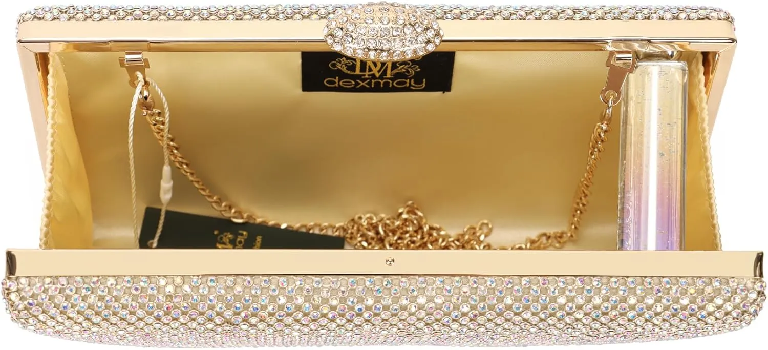 Dexmay Large Rhinestone Purse with Crystal Clasp Evening Clutch Bag Formal Party Handbag