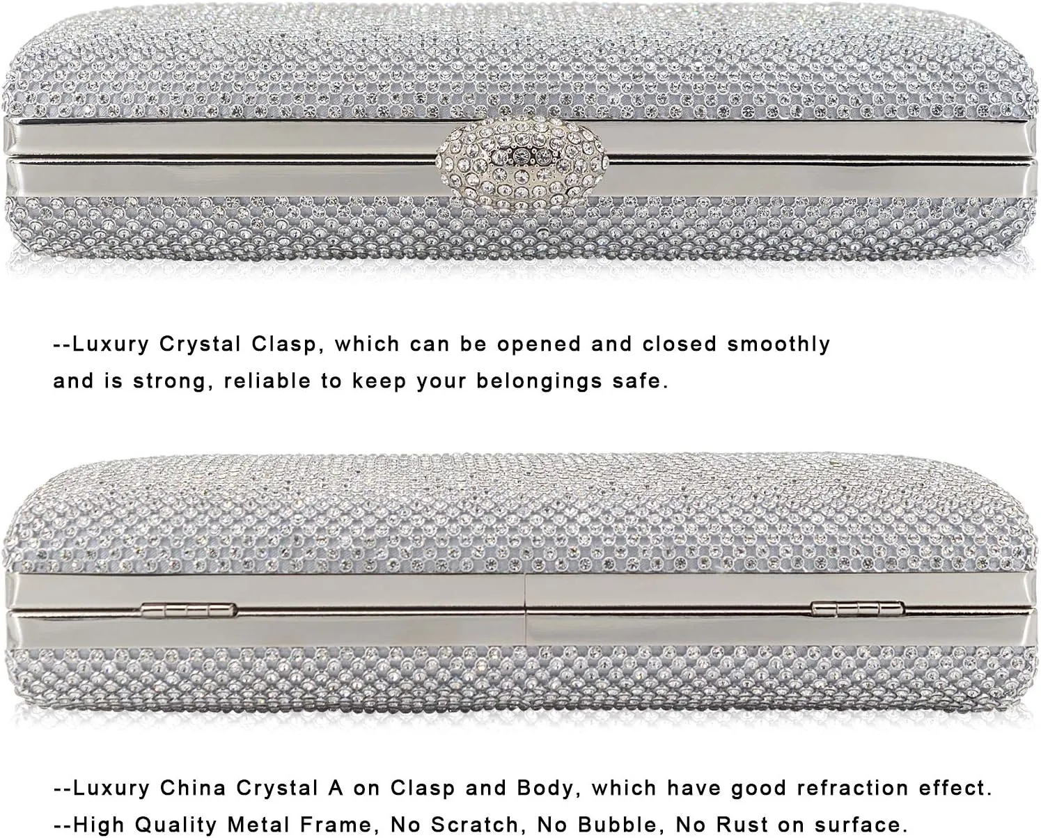 Dexmay Large Rhinestone Purse with Crystal Clasp Evening Clutch Bag Formal Party Handbag