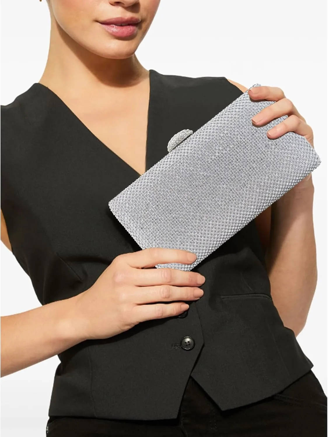 Dexmay Large Rhinestone Purse with Crystal Clasp Evening Clutch Bag Formal Party Handbag