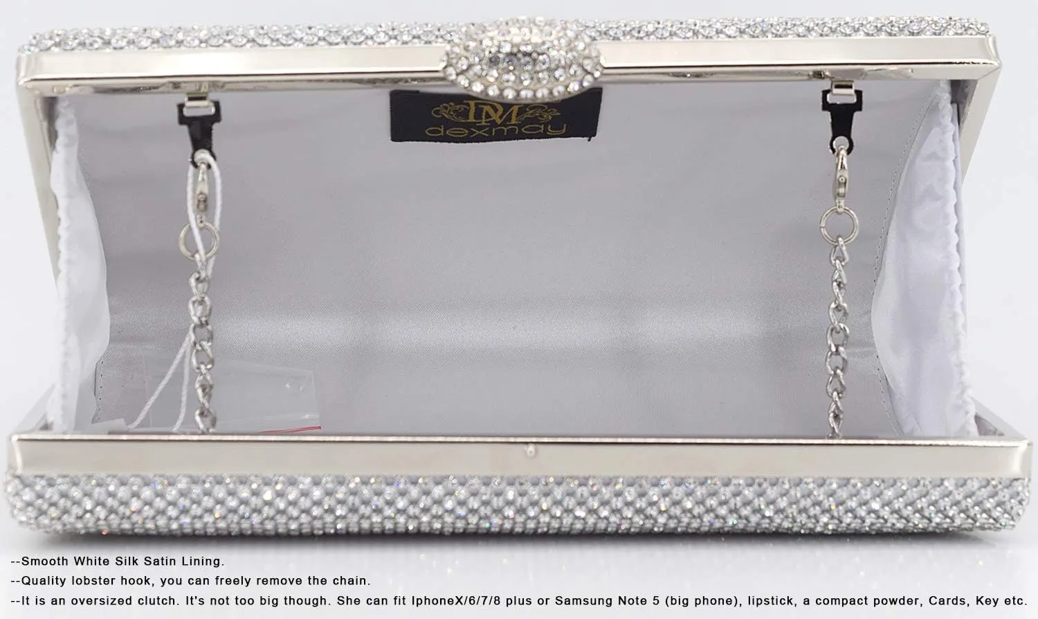 Dexmay Large Rhinestone Purse with Crystal Clasp Evening Clutch Bag Formal Party Handbag