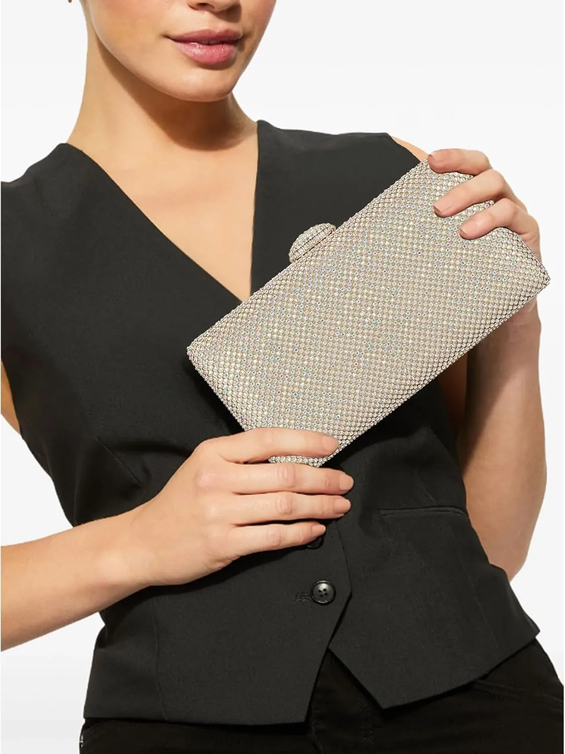 Dexmay Large Rhinestone Purse with Crystal Clasp Evening Clutch Bag Formal Party Handbag