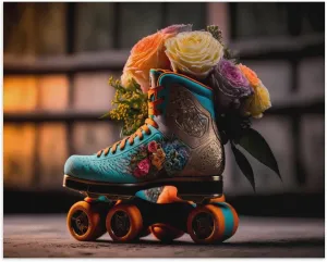 DIRALLE Canvas Wall Art - Classic Floral Blue Skate Shoes Pictures Prints Wall Art for Living Room, Canvas Art Poster Artwork Walls for Bathroom Bedroom Office Decor Frameless 20×16in