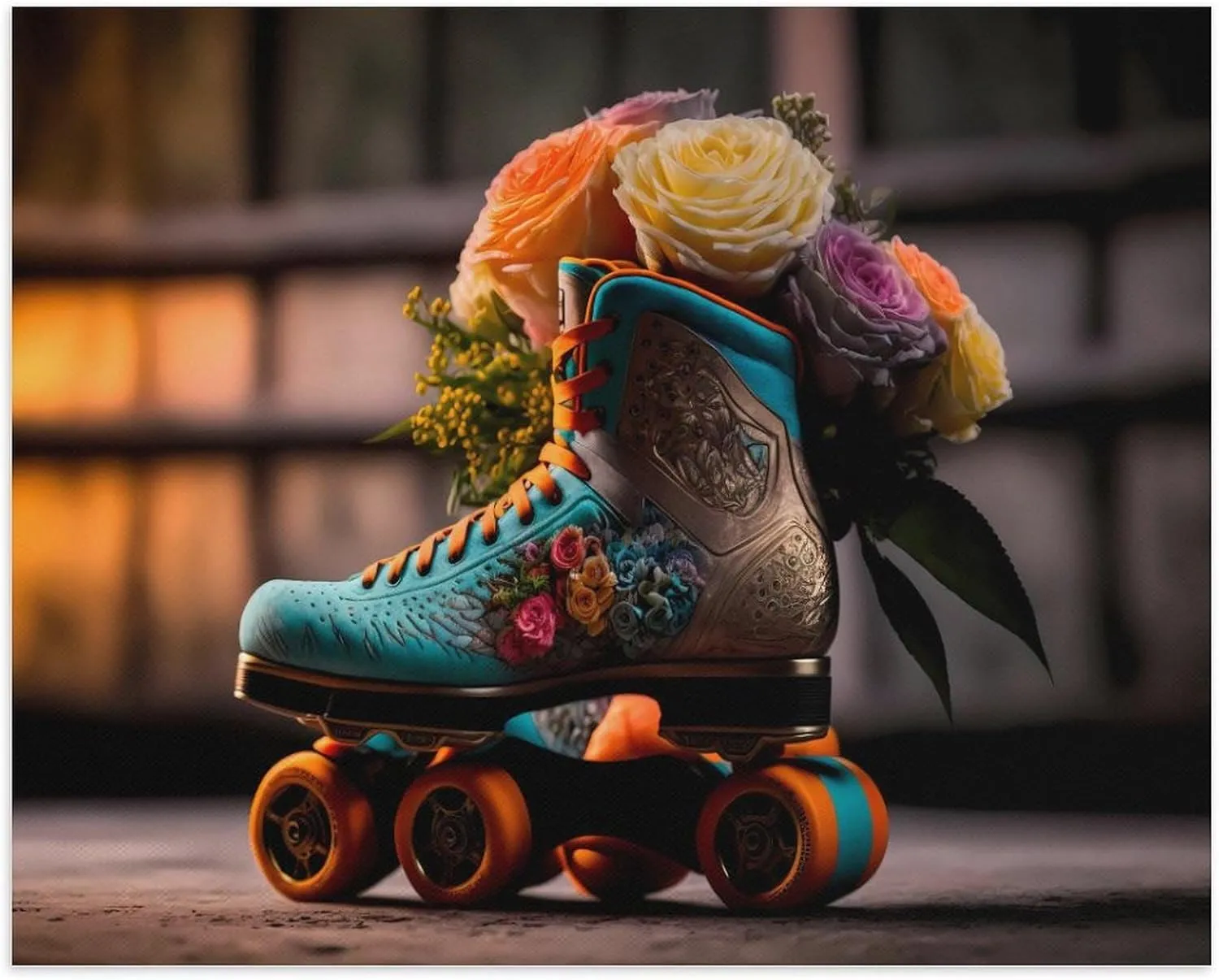 DIRALLE Canvas Wall Art - Classic Floral Blue Skate Shoes Pictures Prints Wall Art for Living Room, Canvas Art Poster Artwork Walls for Bathroom Bedroom Office Decor Frameless 20×16in
