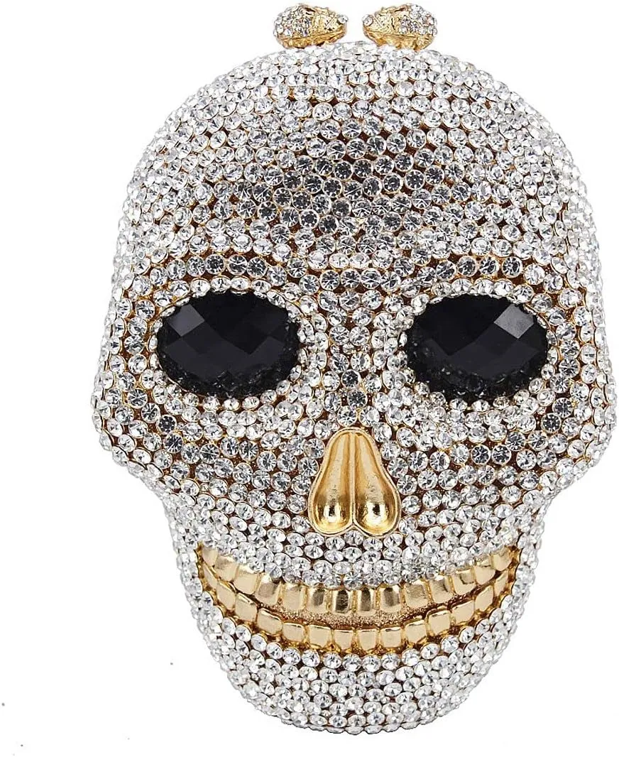 DJBM Halloween 3D Skull Clutch Purse Evening Bag Rhinestone Bag Crystal Metal Clutch for Women Evening Cocktail Party