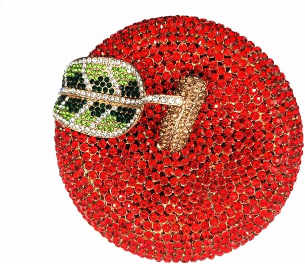 DJBM Sparkly Apple Rhinestone Evening Clutch Women Luxury Fruit Crystal Handbags Diamond Purses for Party Wedding Prom