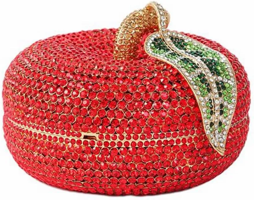 DJBM Sparkly Apple Rhinestone Evening Clutch Women Luxury Fruit Crystal Handbags Diamond Purses for Party Wedding Prom