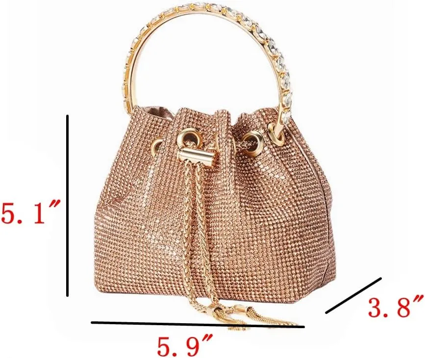 DJBM Women Full Diamonds Bucket Handbag Rhinestone Clutch Purse Evening Clutch for Women Party Prom Cocktail Wedding