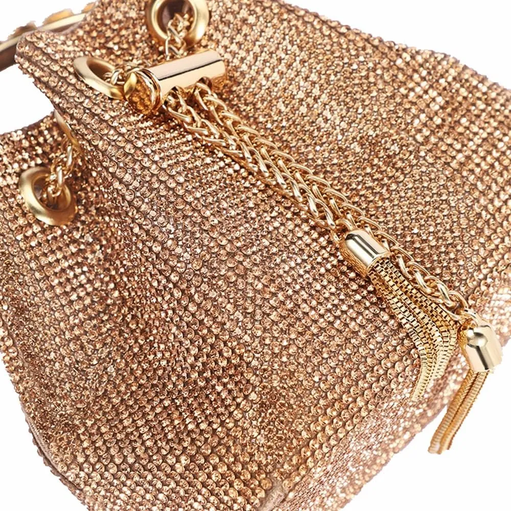 DJBM Women Full Diamonds Bucket Handbag Rhinestone Clutch Purse Evening Clutch for Women Party Prom Cocktail Wedding