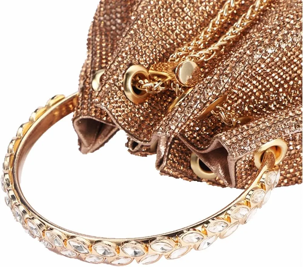 DJBM Women Full Diamonds Bucket Handbag Rhinestone Clutch Purse Evening Clutch for Women Party Prom Cocktail Wedding