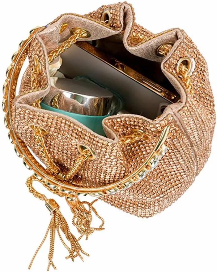 DJBM Women Full Diamonds Bucket Handbag Rhinestone Clutch Purse Evening Clutch for Women Party Prom Cocktail Wedding