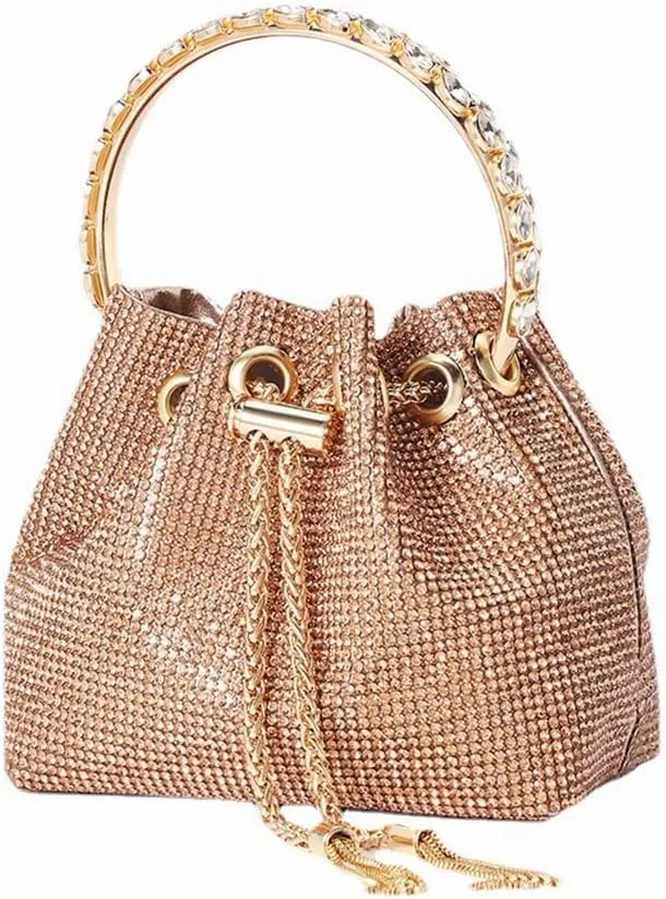 DJBM Women Full Diamonds Bucket Handbag Rhinestone Clutch Purse Evening Clutch for Women Party Prom Cocktail Wedding