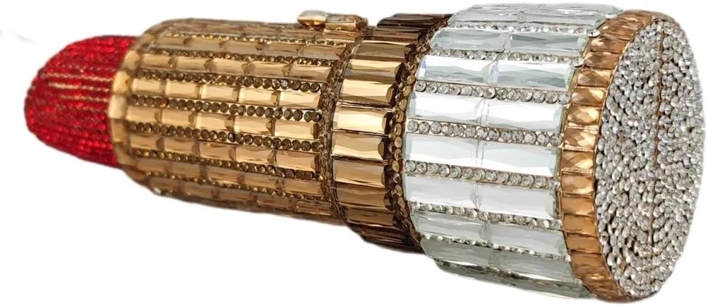 DJBM Women Lipstick Rhinestone Handbag Sparkling Deluxe Crystal Evening Clutch for Cocktail Prom