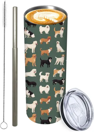 Dog Stainless Tumbler with lid,20oz Travel Mug, Reusable Metal Straw & Brush, Double-Wall Vacuum Bottle Cup for Coffee Wine Tea Hot and Cold Drinks,Gifts