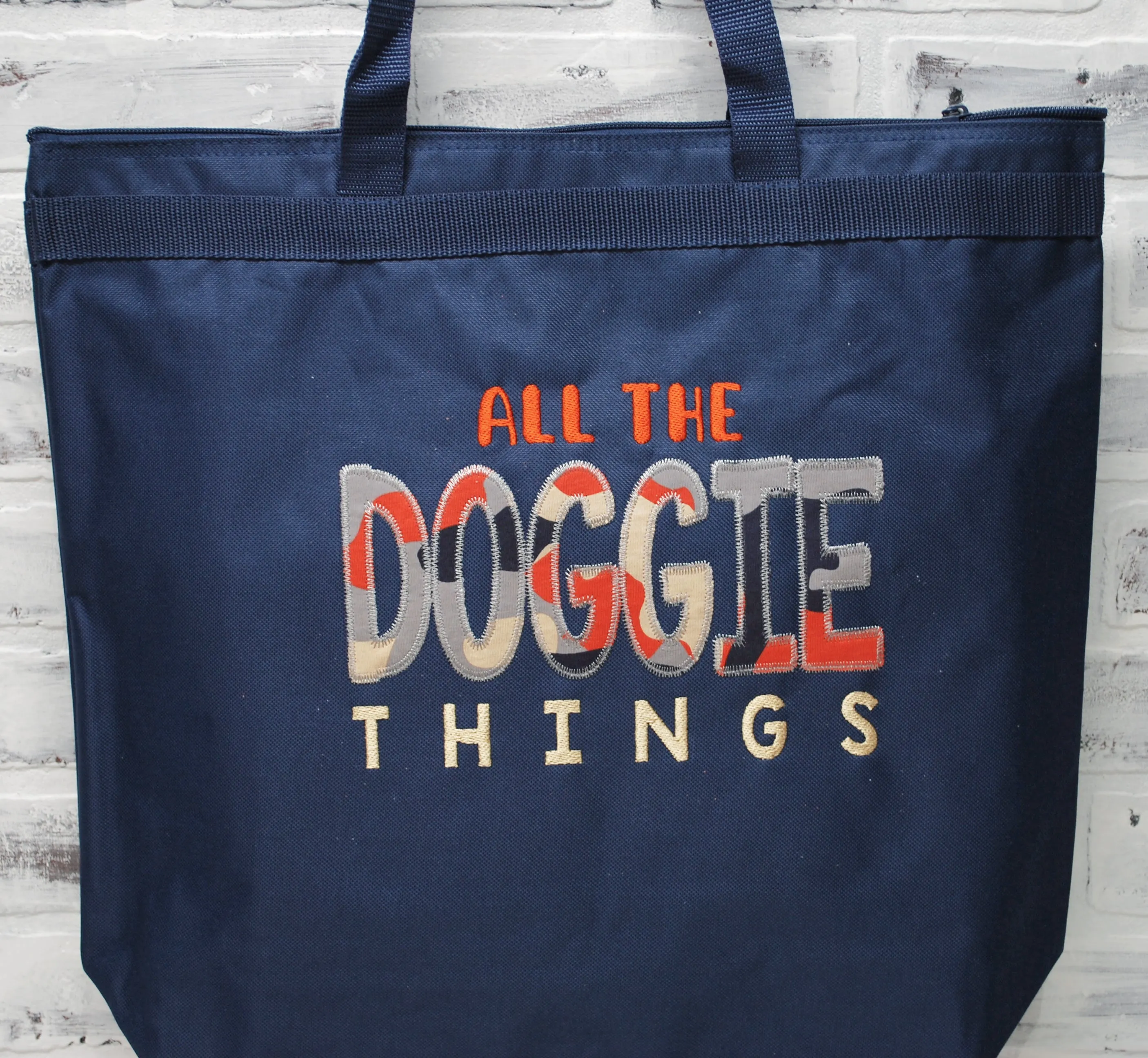 Doggie Things Navy Orange Personalized Duffle or Tote Bag