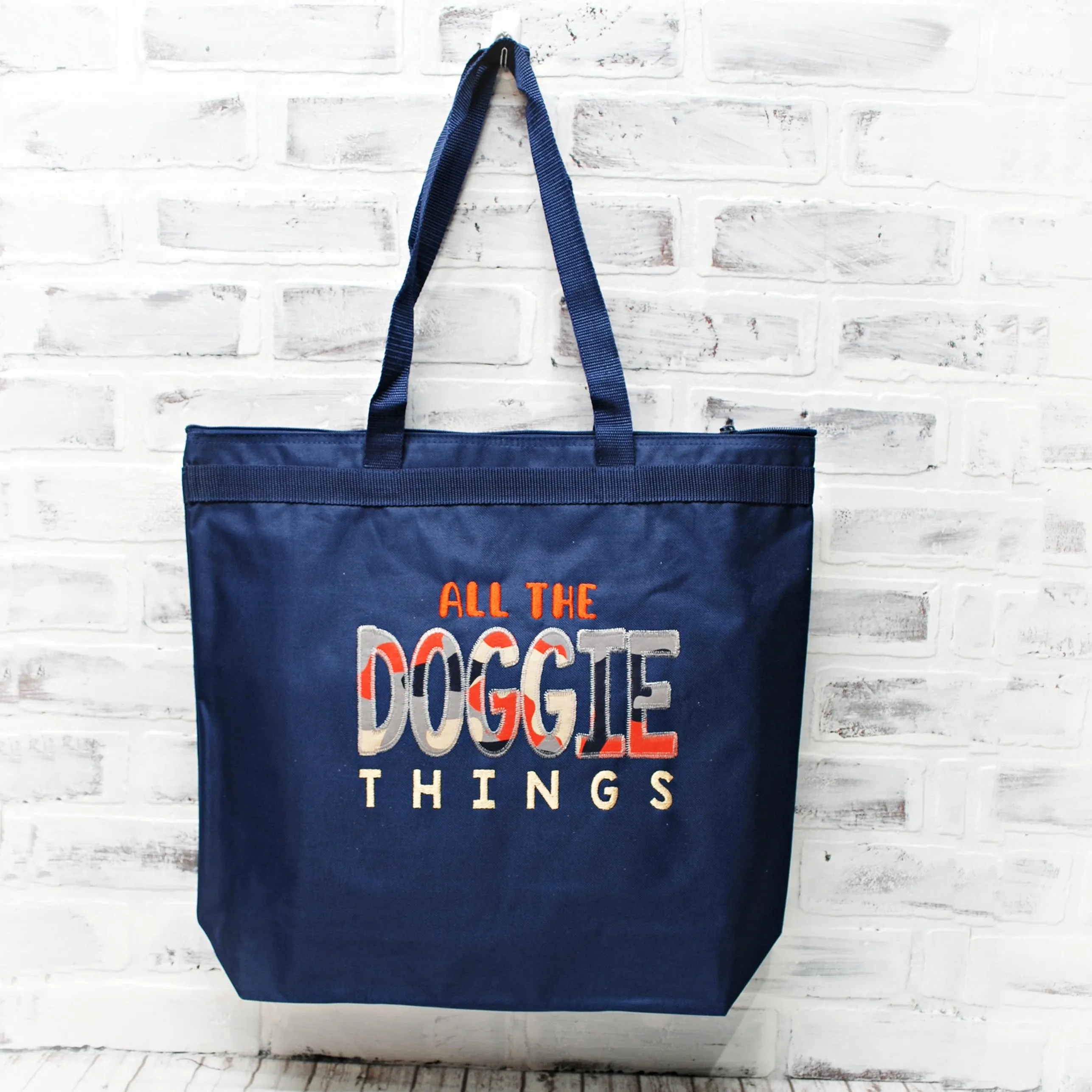 Doggie Things Navy Orange Personalized Duffle or Tote Bag