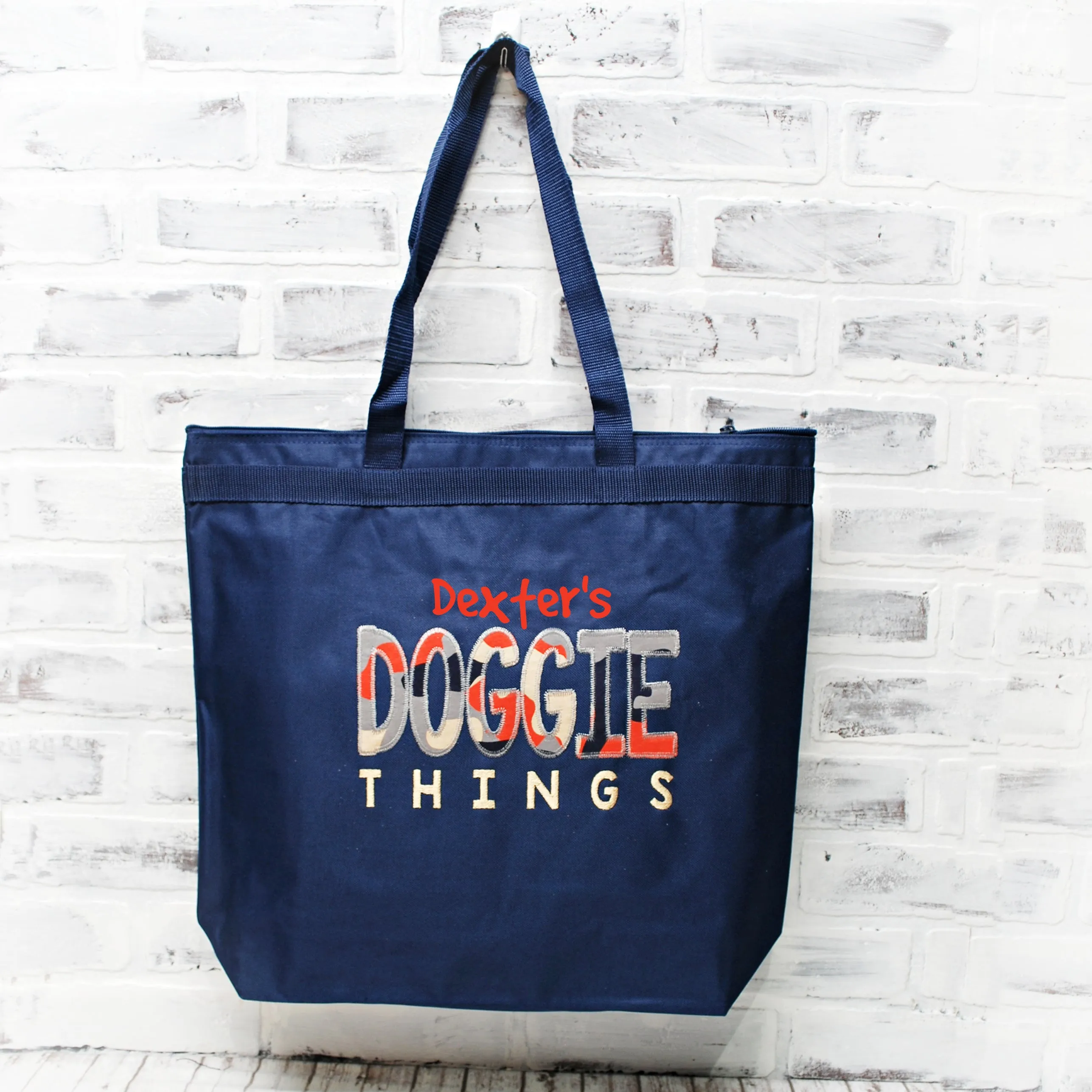 Doggie Things Navy Orange Personalized Duffle or Tote Bag