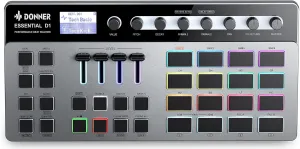 Donner Essential D1 Performance Beat Machine, Step Sequencer& Finger Drum Machine Combined, with LCD Display, 16 RGB Beat Pads, 5 Endless Encoders, 12 Tracks Sample, Reverb& Delay Effects