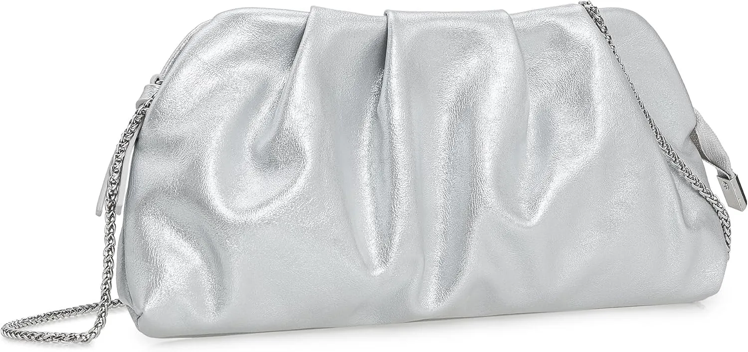 Dressy PU Clutch Purse for Women Formal Soft Pleated Vegan Leather Evening Bag for Wedding/Prom/Cocktail Party