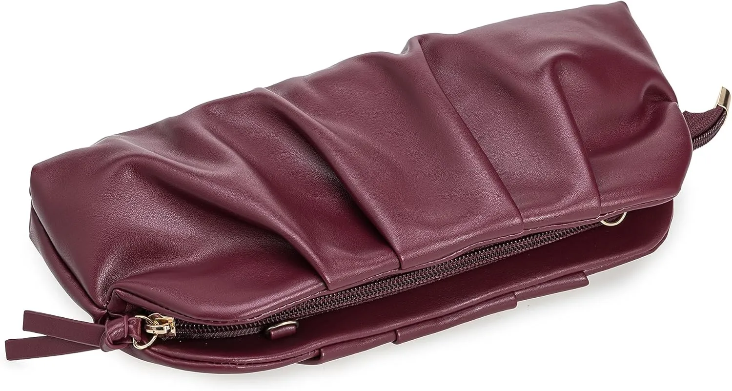 Dressy PU Clutch Purse for Women Formal Soft Pleated Vegan Leather Evening Bag for Wedding/Prom/Cocktail Party