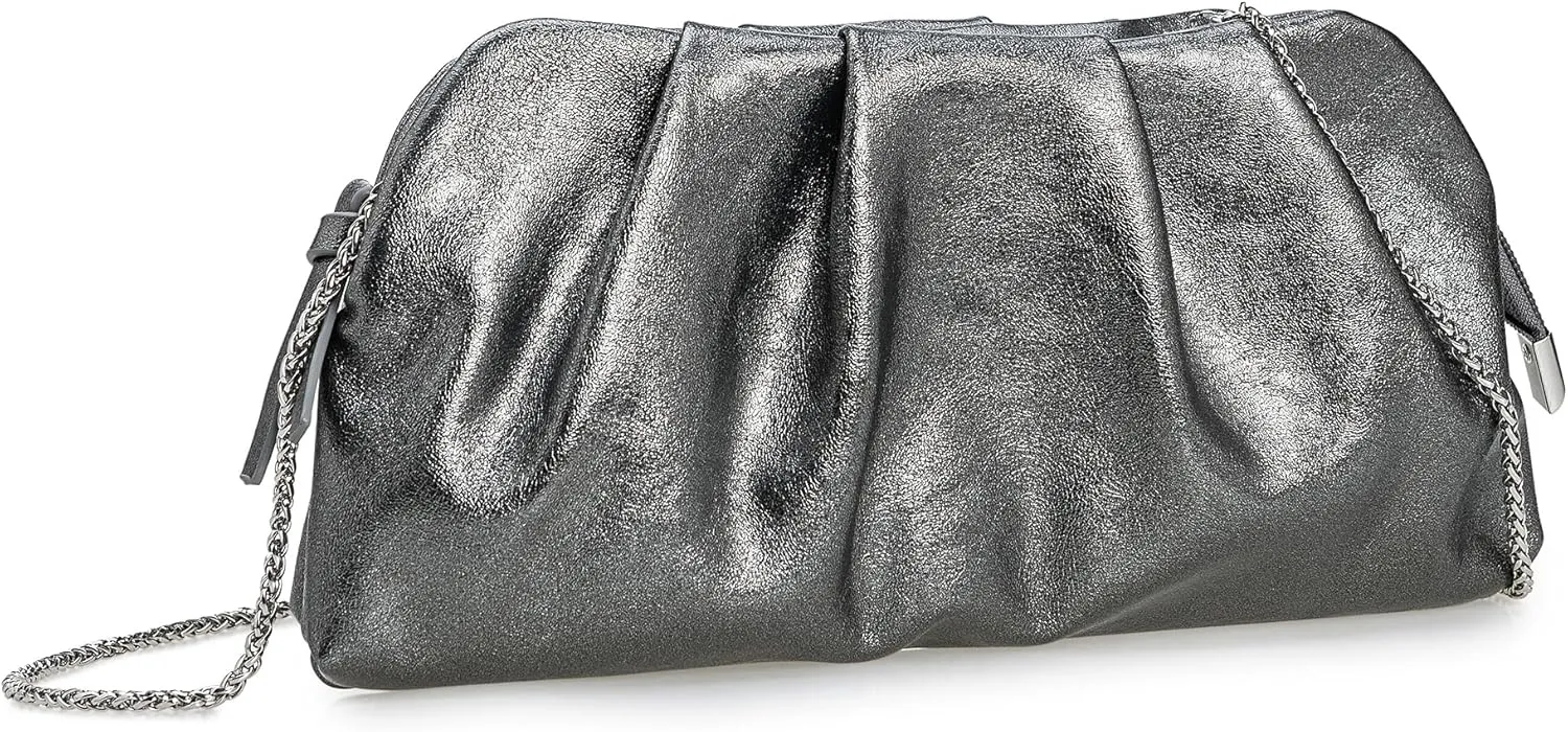 Dressy PU Clutch Purse for Women Formal Soft Pleated Vegan Leather Evening Bag for Wedding/Prom/Cocktail Party