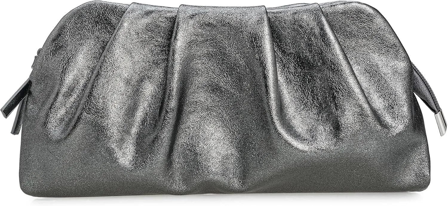 Dressy PU Clutch Purse for Women Formal Soft Pleated Vegan Leather Evening Bag for Wedding/Prom/Cocktail Party