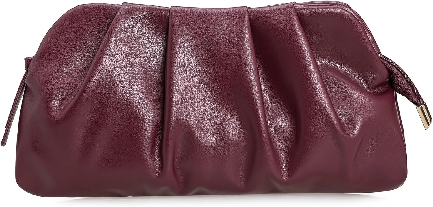 Dressy PU Clutch Purse for Women Formal Soft Pleated Vegan Leather Evening Bag for Wedding/Prom/Cocktail Party