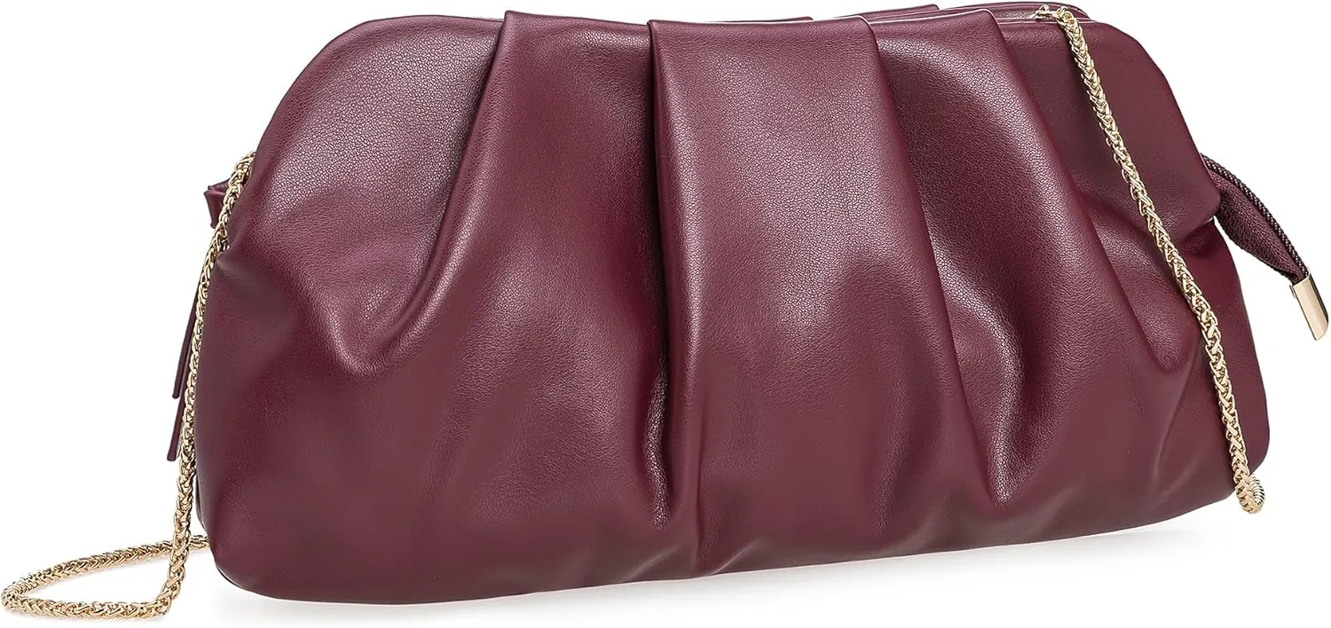 Dressy PU Clutch Purse for Women Formal Soft Pleated Vegan Leather Evening Bag for Wedding/Prom/Cocktail Party