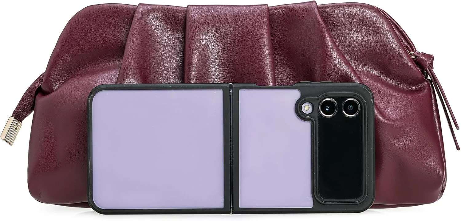 Dressy PU Clutch Purse for Women Formal Soft Pleated Vegan Leather Evening Bag for Wedding/Prom/Cocktail Party