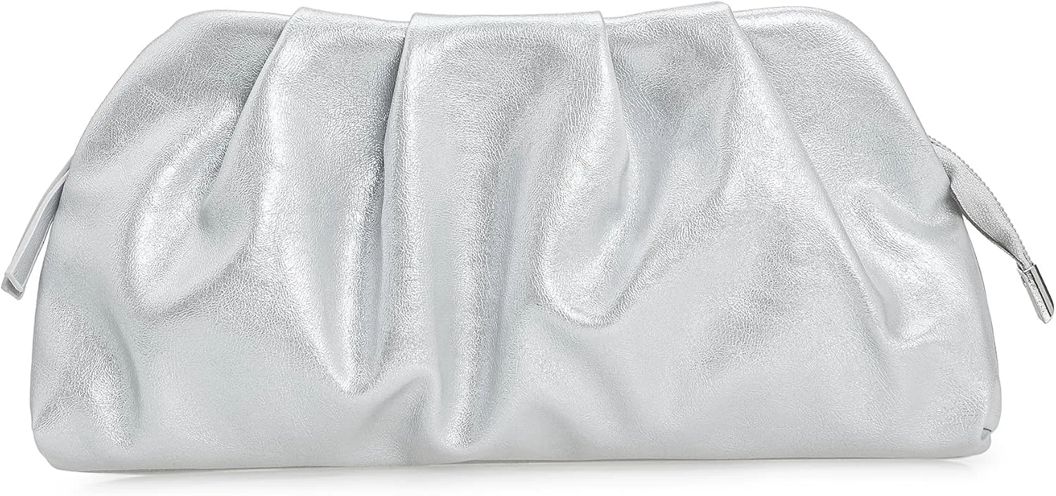 Dressy PU Clutch Purse for Women Formal Soft Pleated Vegan Leather Evening Bag for Wedding/Prom/Cocktail Party