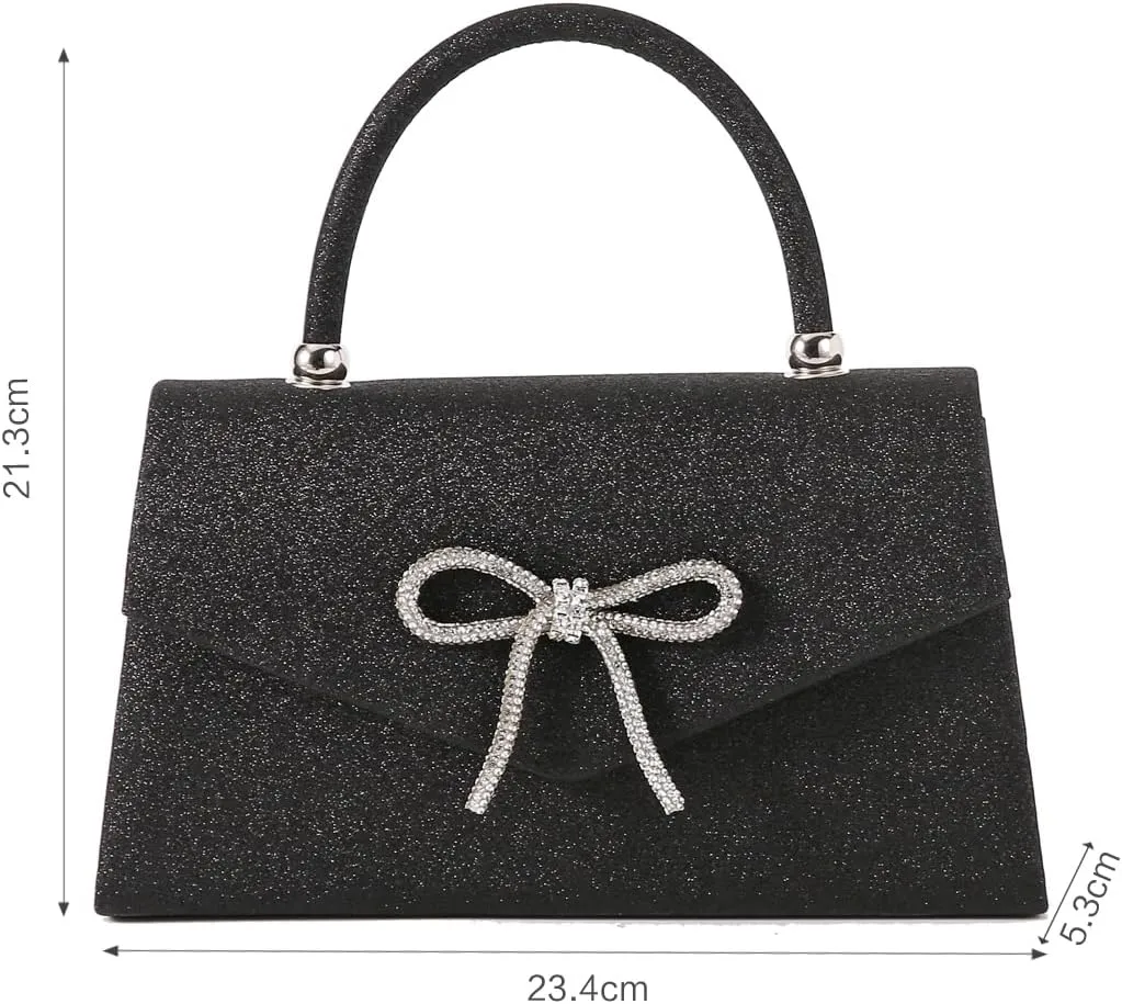 Dreubea Women's Tote Fashion Bowknot Rhinestone Evening Bag Beautiful Shiny Clutch Handbag