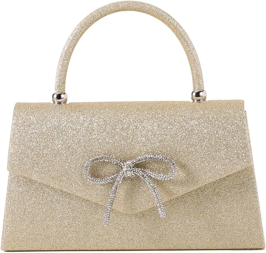 Dreubea Women's Tote Fashion Bowknot Rhinestone Evening Bag Beautiful Shiny Clutch Handbag