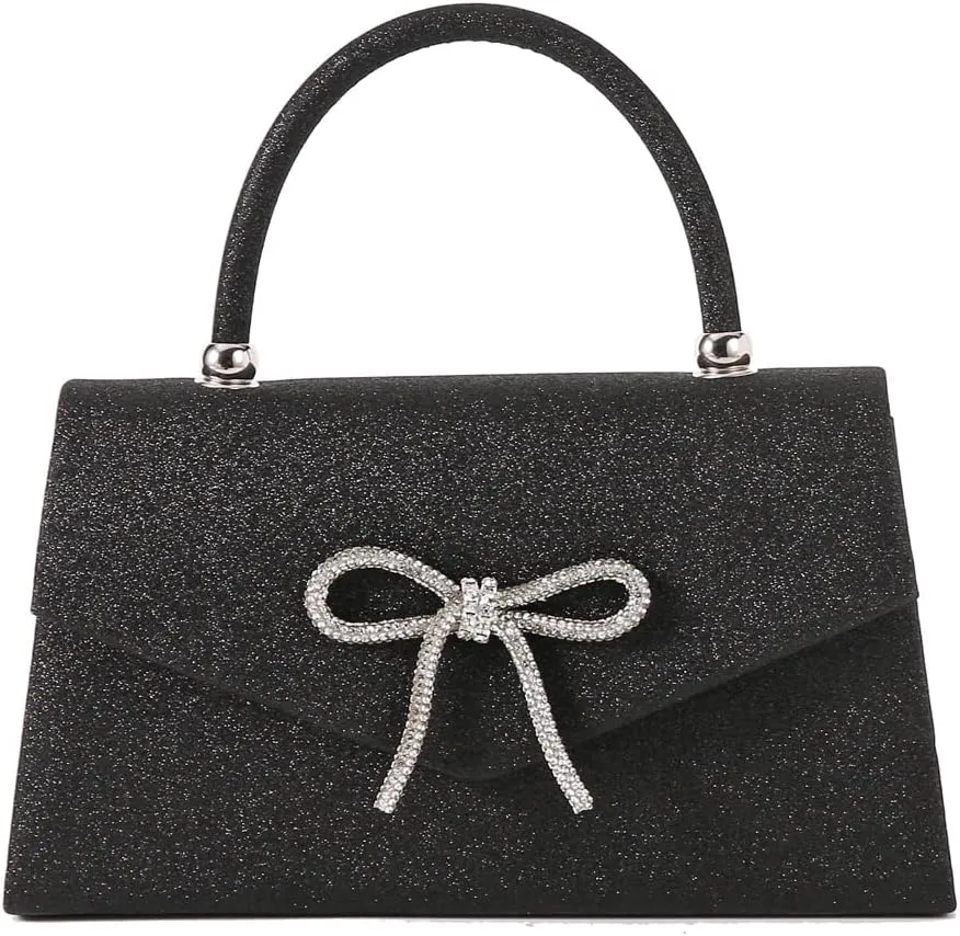 Dreubea Women's Tote Fashion Bowknot Rhinestone Evening Bag Beautiful Shiny Clutch Handbag