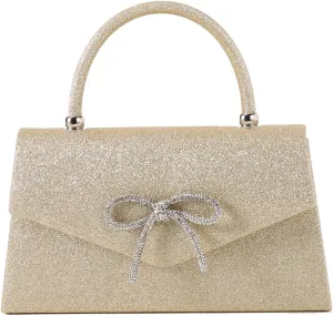 Dreubea Women's Tote Fashion Bowknot Rhinestone Evening Bag Beautiful Shiny Clutch Handbag