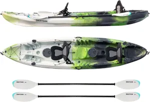 DRIFTSUN Teton 120 Hard Shell Kayak, 2 or 3 Person Sit On Top Fishing Kayak with 2 EVA Padded Seats, Includes 2 Aluminum Paddles and Fishing Rod Holder Mounts