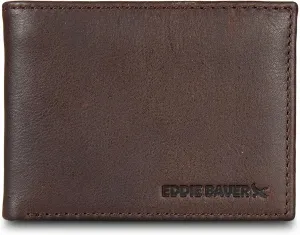 Eddie Bauer Men Signature Leather Bifold Passcase Wallet
