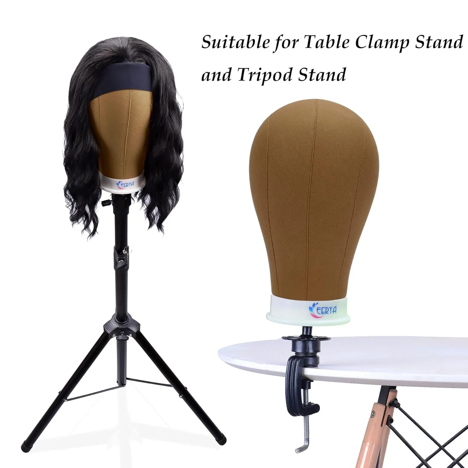 Eerya Wig Head Canvas Block Head 21 Inch Wig Head Stand for Making Wig Display Styling Brown Poly Canvas Block Wig Head with Stand Mannequin Head with Mount Hole Manikin Head Wig Stand(21 Inch,Brown)