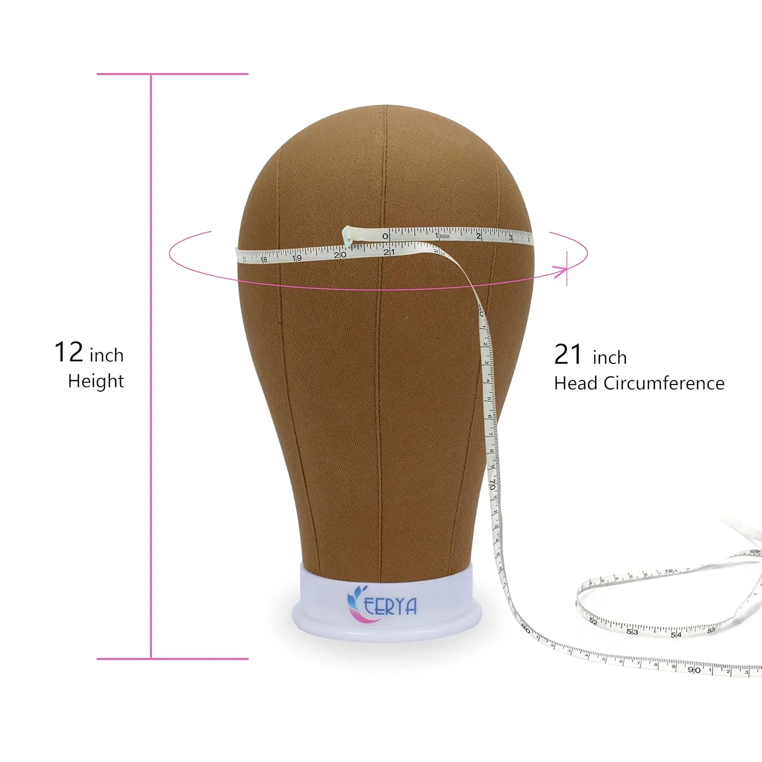 Eerya Wig Head Canvas Block Head 21 Inch Wig Head Stand for Making Wig Display Styling Brown Poly Canvas Block Wig Head with Stand Mannequin Head with Mount Hole Manikin Head Wig Stand(21 Inch,Brown)